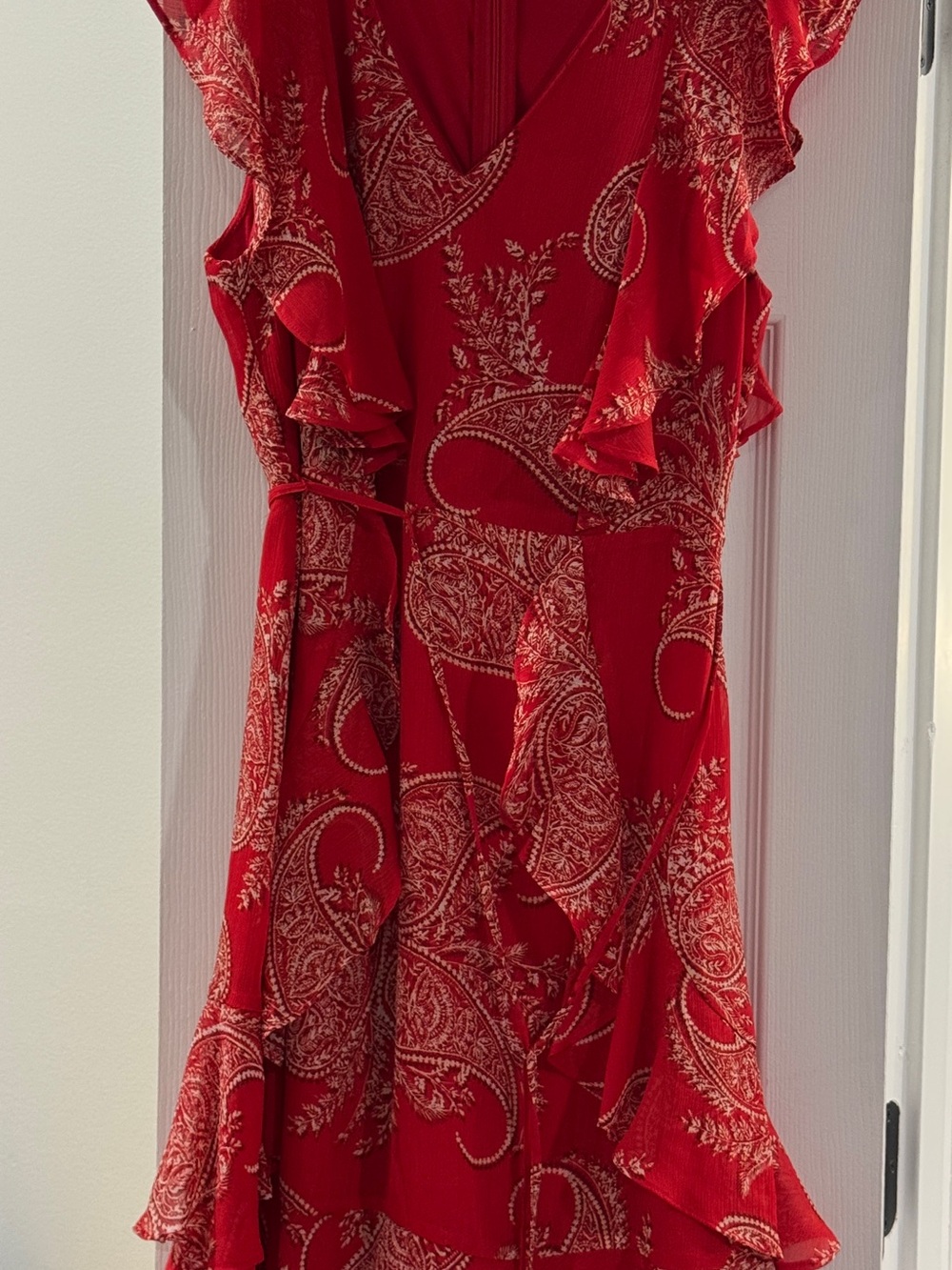Tommy Hilfiger Red Paisley Ruffle Wrap Midi Dress